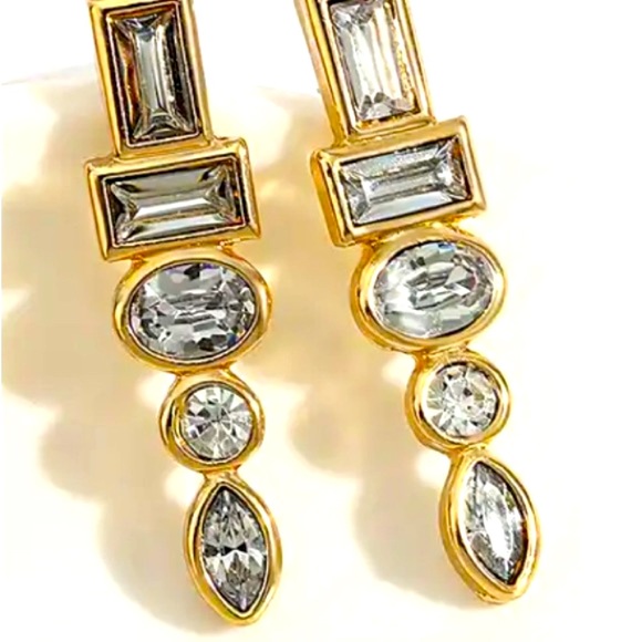 White Crystal Gold Plated Earrings - Picture 3 of 5
